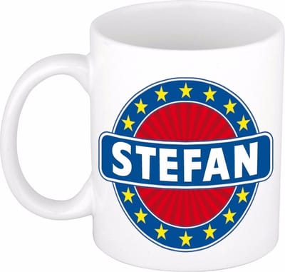Bellatio Decorations - Stefan voornaam - koffiemok - beker - wit/blauw - 300 ml - Cadeau - Heren - Collega - Vaderdag - Verjaardag