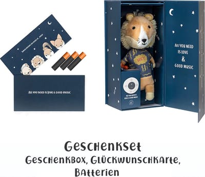 Interactieve Knuffel Eddie de Leeuw - Met ingebouwde Slaap muziek speler - Geschenkset