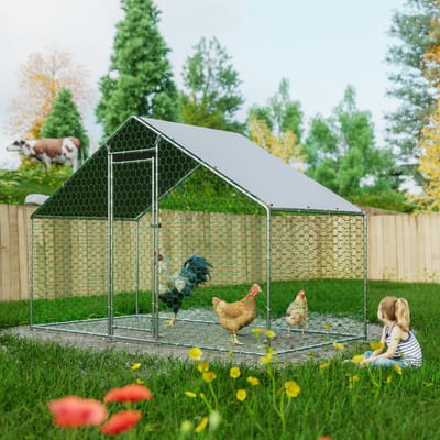 Clruro Kippenhok - 3 × 1,5 × 2 m - Ren met Veiligheidsslot en PE-Dak - Metaal - Zilver