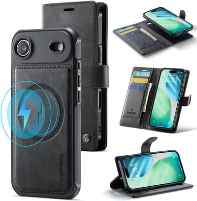 Casemania Hoesje Geschikt voor Apple iPhone 17 Air - Charcoal Gray - Geschikt voor MagSafe - Luxe Kunstleer 2 in 1 Afneembare Bookcase - Magnetische Telefoonhoesje met Pasjeshouder en Standaardfunctie