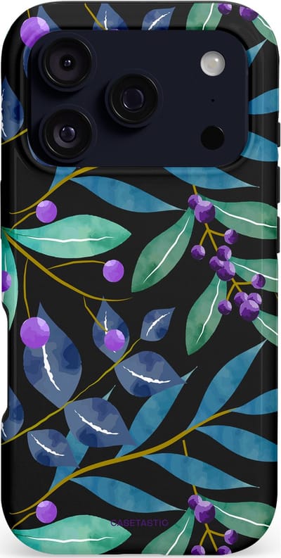 Casetastic hoesje geschikt voor Apple iPhone 17 Pro - MagSafe - Dubbellaagse bescherming - Besjes fantasie - Fashion Case - Zwart Petrol Saliegroen