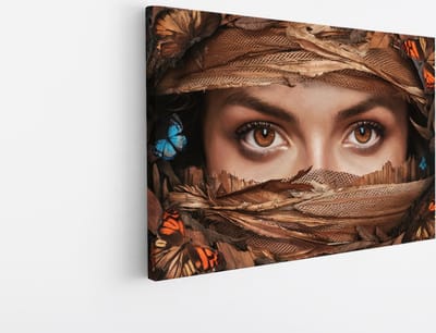 Saammp Canvas Schilderij - Vrouw tussen de vlinders - 30x20 - Foto op canvas - Wanddecoratie - Muurdecoratie Woonkamer - Slaapkamer decoratie - Canvas Print