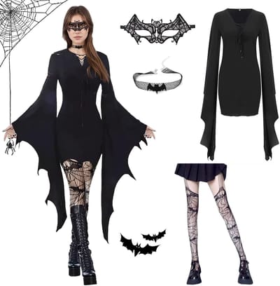 Gothic Jurk voor Halloween, Vampier Kostuum, Middeleeuwse Gothic Kleding voor Feestjes en Carnavals