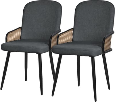Eetkamerstoelen set van 2 antraciet met arm & rugleuning, gestoffeerde stoelen voor eetkamer & keuken ML-Design