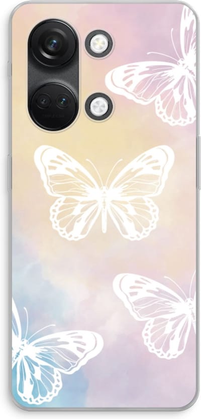 Case Company® - Hoesje geschikt voor OnePlus Nord 3 hoesje - White butterfly - Soft Cover Telefoonhoesje - Bescherming aan alle Kanten en Schermrand
