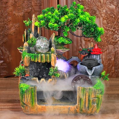 Kamerfontein - Waterval Decoratie - Ontspanning Thuis - Met Nevel Effect - 30 x 18 x 33 cm - Bruin Groen