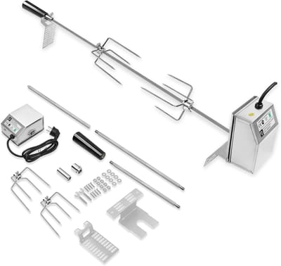 107cm BBQ Grillspies Rotisserie Roestvrij Staal Draaispies Set Incl. 220V - 240V Elektrische Motor, 2 Vleesnaalden & Greep Gasgrill Vleesklem Grildraaspiesen Voor Kamperen Picknick NAIZY
