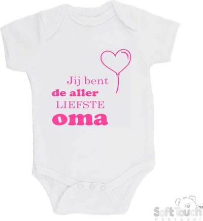 100% katoenen Romper "Jij bent de allerliefste oma" Meisjes Katoen Wit/roze Maat 56/62