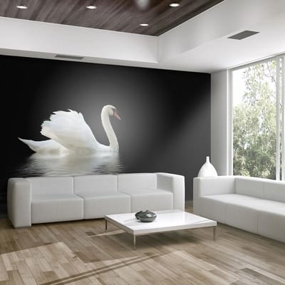 Fotobehang – Behangpapier - Fotobehang - zwaan (zwart en wit) 200x154 - Artgeist