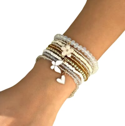 4-delige Dames Armbanden Set – Zirkonia & Metalen Ketting – Modieuze Accessoires voor Feest, Party & Dagelijks Gebruik - Grijs en goud