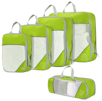 Set van 5 compressiezakken voor op reis, uitbreidbaar, scheurvast en waterdicht, geschikt voor het opbergen van kleding op reis en thuis, groen.
