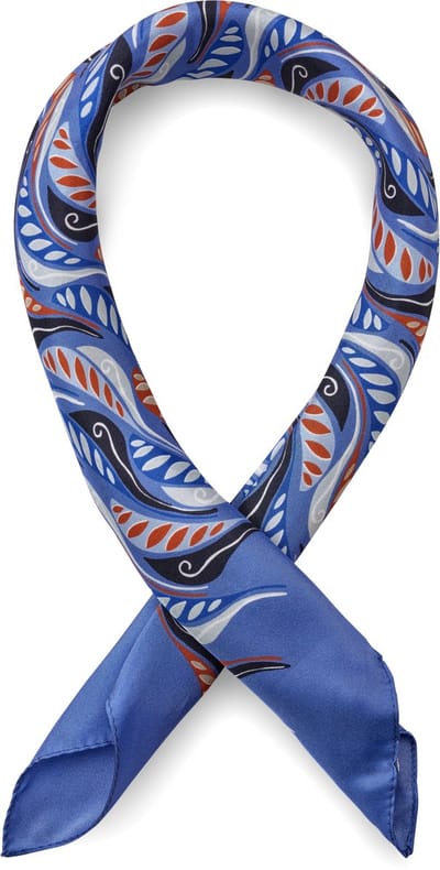 Virtuo | Blauwe zijden halsdoek met veren