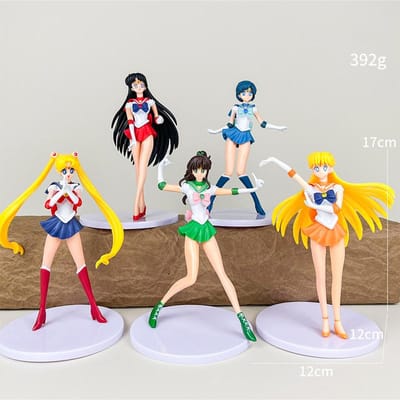 17cm 5 stuks Cartoon Schattig Meisje Sailor Moon Anime Figuur PVC Actie Anime Figuur Model Kawaii Poppetje Bureau Ornamenten beige
