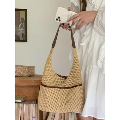 Franse Stro Geweven Tas Vrouwen Literaire Vereniging Werk Pendel Tas Nieuwe Zomer Frisse Geweven Tote Tas gray