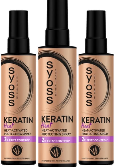 Syoss Keratin Heat Protection Hair Spray - Dubbel Frizz Control - Beschermt bij Krullen Fohnen en Gladmaken - 3 x 200 ml - Value Pack