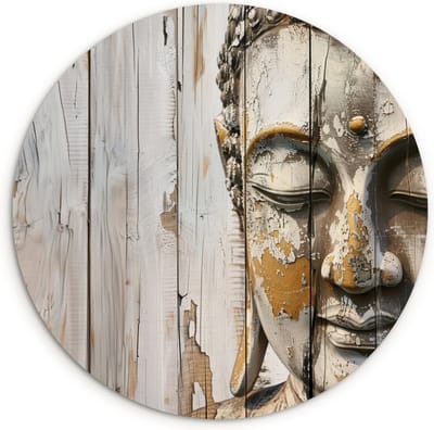 WallCircle® Wandcirkel 120x120 cm - Muurcirkel Boeddha - Hout look - Modern - Industrieel - Zen - Symbool - Muurdecoratie woonkamer - Wanddecoratie slaapkamer - Kamer decoratie accessoires - Ronde schilderijen - Woonaccessoires cirkel
