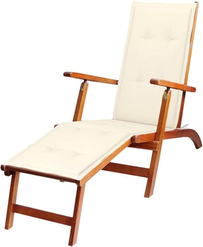 Ligstoel met kussen - Tuinstoel relax - Buiten ontspannen - 3-voudig verstelbaar - 167 cm lang - Crèmewit kussen