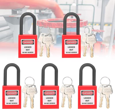Industriële 38mm Hangslot Set van 5 - Nylon, Stofdicht en Veilig voor Bedrijfsruimtes met Twee Sleutels