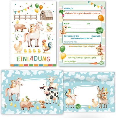 8 Boerderij Verjaardagsuitnodigingen met 8 Enveloppen voor Kinderfeest