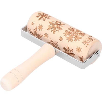 Kerst Deegroller Houten Kerst Gegraveerde Embossing Deegroller Deegstok Bakgereedschap Groot beige