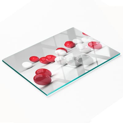Glazen plank met decoratieve print van rode en witte ballen, 80x52 cm