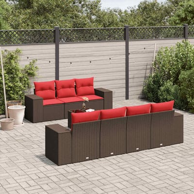 vidaXL - 8-delige - tuinbankset - met - kussens, - bruin - polyrotan