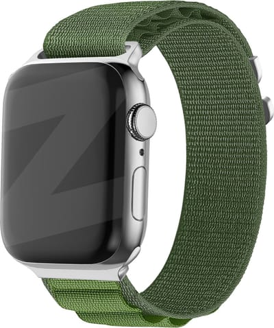 Bandz Nylon loop bandje 'Alpine' - geschikt voor Apple WatchSeries 1/2/3/4/5/6/7/8/9/10/11/SE/SE2/SE3/Ultra (2/3) - outdoor bandje geschikt voor iWatch - maat 42mm 44mm 45mm 49mm - groen