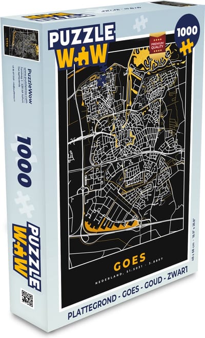 Puzzel Plattegrond - Goes - Goud - Zwart - Legpuzzel - Puzzel 1000 stukjes volwassenen - Stadskaart