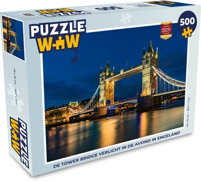Puzzel De Tower Bridge verlicht in de avond in Engeland - Legpuzzel - Puzzel 500 stukjes
