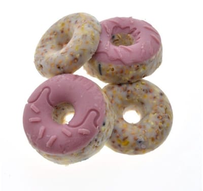Tweetfeed Donuts in luxe doosjes - decoratieve vogeltraktatie van vet en zaden, 4 stuks