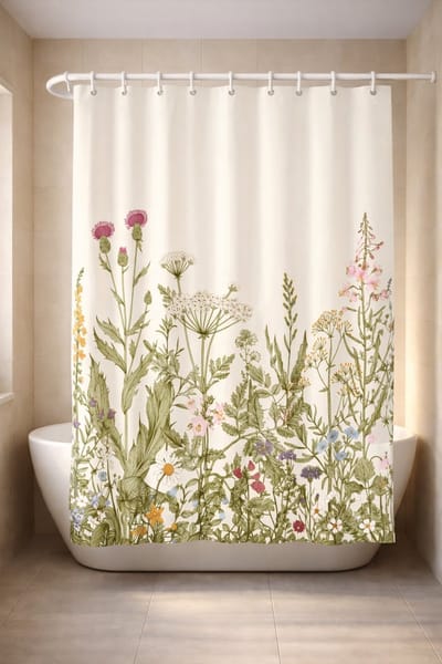 3BMT® Douchegordijn Anti Schimmel - Natuur & Bloemen - Douche Gordijn 180X200 cm - Shower Curtain - Douche Gordijnringen