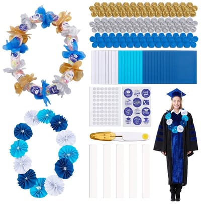 Dailygoods- Afstudeer Lei Set - 8 Stuks Kunstmatige Bloemblaadjes - 3 Kleuren - Craft Paper - Opbergzakken - Schaar - 45 Stuks - Afstudeeraccessoires
