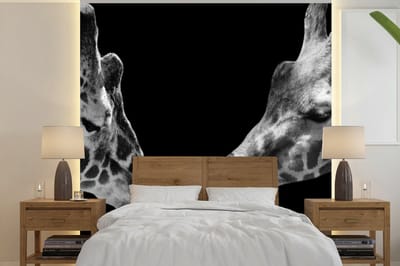 Behang - Fotobehang Dieren - Zwart - giraffe - Wit - Portret - Breedte 220 cm x hoogte 220 cm