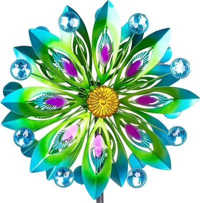 Viveta Kinetische windspinner, 134,6 cm, metalen windspinners voor tuin en tuin, dubbele windmolen met stabiele paal