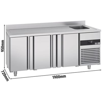 GGM Gastro Kühltisch PREMIUM - 1900x700mm - mit 3 Türen, 1 Becken rechts - Aufkantung