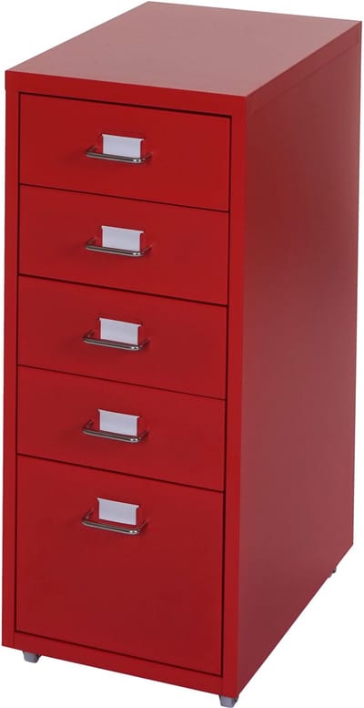 Trolley kast Boston T851, stalen ladekast, 69x28x41cm 5 laden ~ rood