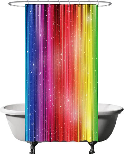 Ulticool Douchegordijn - Regenboog Glitter - 120 x 200 cm - met 8 ringen - Anti Schimmel - Waterdicht & Wasbaar - Semi Transparant - Multicolour