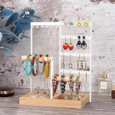Multi-laags Sieradenhouder, Organisator voor Sieraden met Ringbasis, Houten Stand voor Kettingen, Ringen en Armbanden