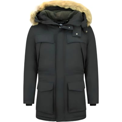 Lange Heren Parka Jas - Met bontkraag - Zwart