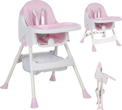 Baby Eetstoel - Kinderstoel - Babytafelstoel - Opvouwbare Eetstoel - Multifunctionele Babystoel Voor Aan Tafel - Dubbele Plaat - Waterdicht - Kinderzetel - Roze