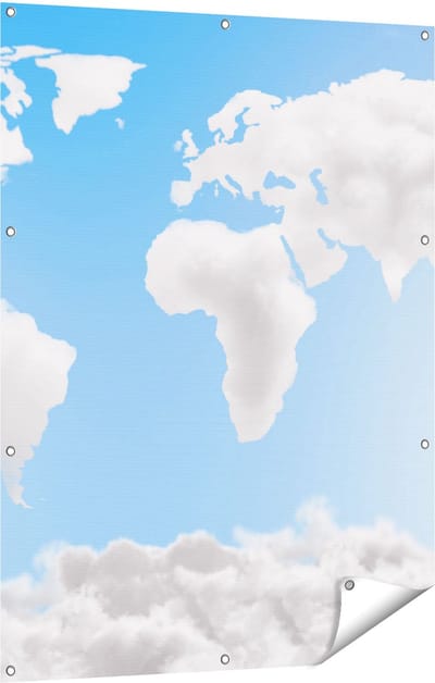 Gards Tuinposter Wereldkaart Gemaakt van Wolken - 90x120 cm - Tuindoek - Tuindecoratie - Wanddecoratie buiten - Tuinschilderij