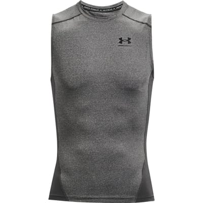 Under Armour UA HG Armour Comp SL-GRY Heren Sportshirt - Carbon Heather - Zwart