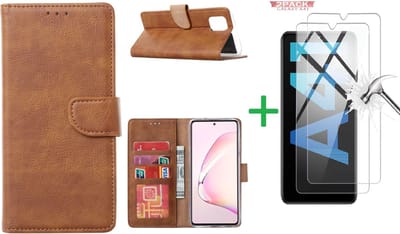 Hoesje Geschikt Voor Samsung Galaxy A41 Boek hoesje + 2X Screenprotector Bruin