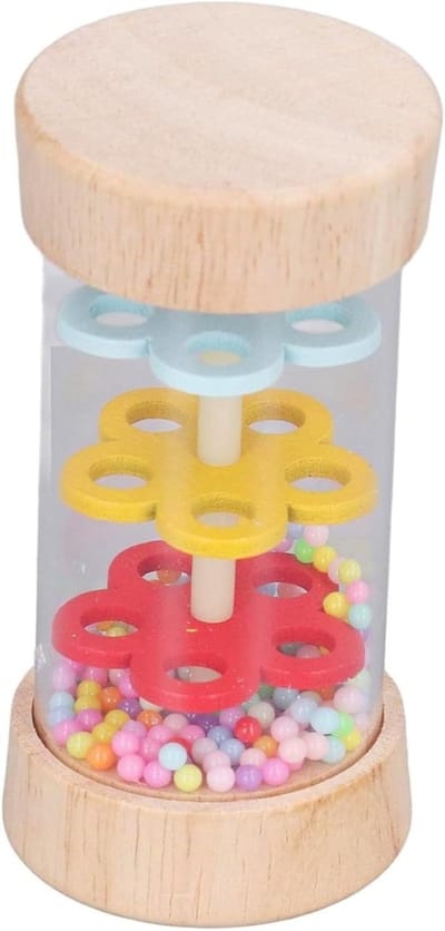 Kinder Regenstaaf - Houten Rammelaar - Zintuiglijke Ontwikkeling - Kleurrijke Kralen - 9.5x4.7 cm - Multicolor