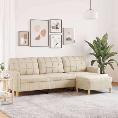 vidaXL - Driezitsbank - met - voetenbank - 210 - cm - stof - crèmekleurig