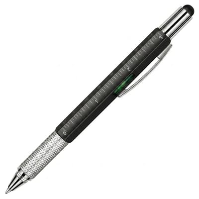 Zwart multipen pen heren dames 6 in 1 tool pen met schroevendraaier stylus waterpas liniaal en balpen multifunctioneel ontwerp compact hulpmiddel