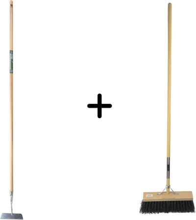 Synx Tools Rechte Schoffel 20cm met steel 160 cm en Synx Tool bezem Nylon Straatbezem Zwart 40cm met steel 150cm - Schrobborstels - Buitenbezem - schoonmaakartikelen -Hark - Onkruidbestrijding - Hark - Onkruidbestrijding
