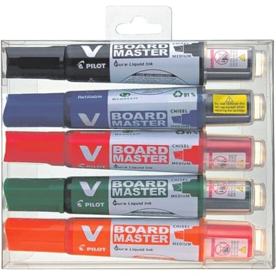 Pilot V-Board Master markeerstift 5 stuk(s) Beitelvormige punt Zwart, Blauw, Groen, Oranje, Rood