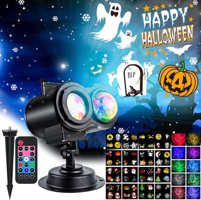 Halloween projector-Halloween decoratie- kerst projector-halloween beamer-LED Kerst Projectorlicht Buiten Waterdicht met Afstandsbediening en Timer - 16 Projectiekaarten Inclusief Halloween, Kerstmis, Feest-Projectieafstand 3-20m