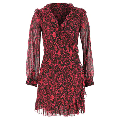 Michael Kors mini-jurk met ruches en slangenprint in bordeauxrood polyester